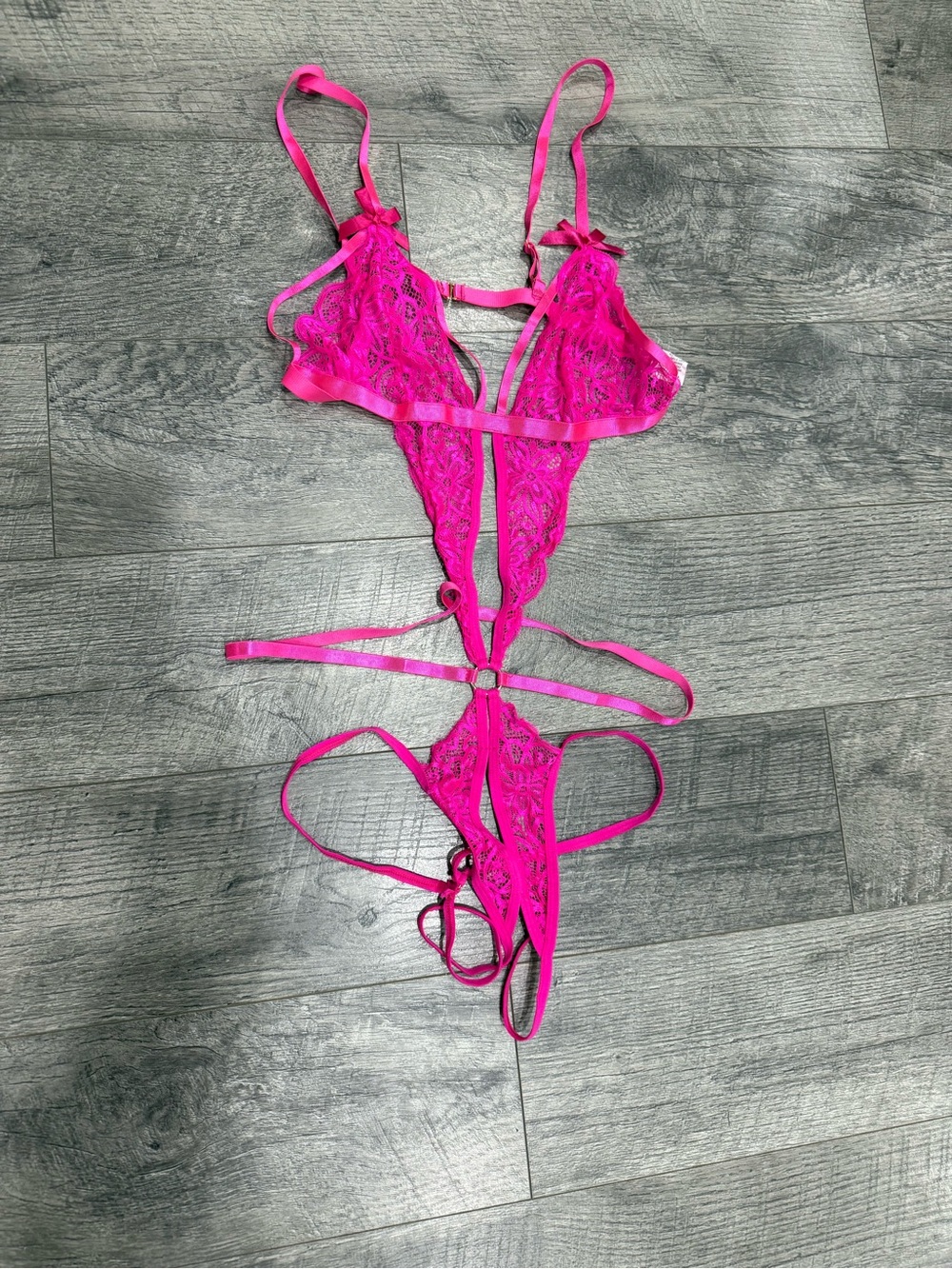 Women's Pink Lace Teddy Bodysuit Lingerie
